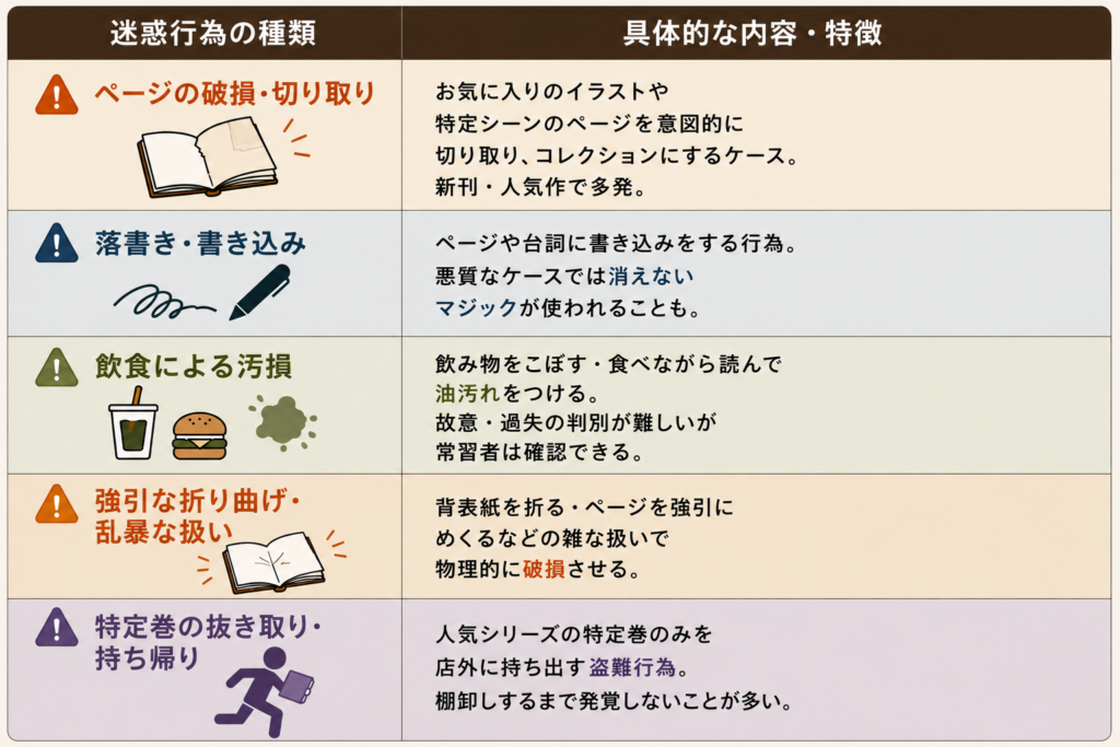 漫画喫茶で増えている迷惑行為の種類