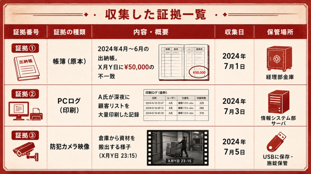 報告書の形式と証拠番号管理