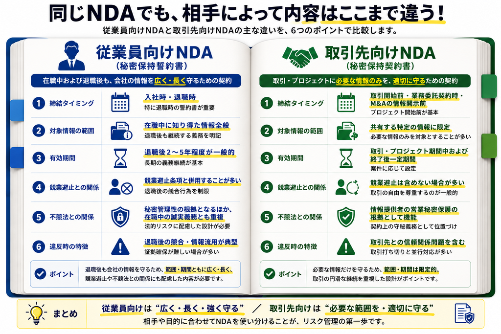 従業員向けNDAと取引先向けNDAの違い