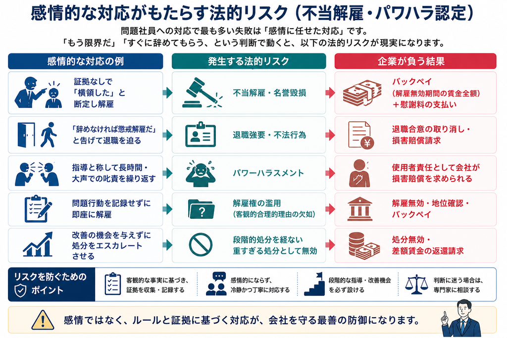 感情的な対応がもたらす法的リスク(不当解雇・パワハラ認定)